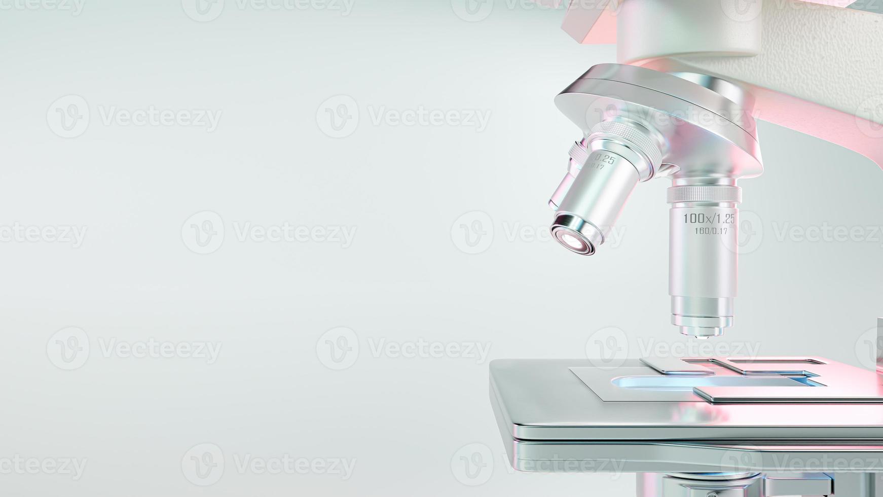 Microscope chemistry. pharmaceutical instrument. microbiology magnifying tool and symbol of chemical science exploration. Space for banner and logo. photo