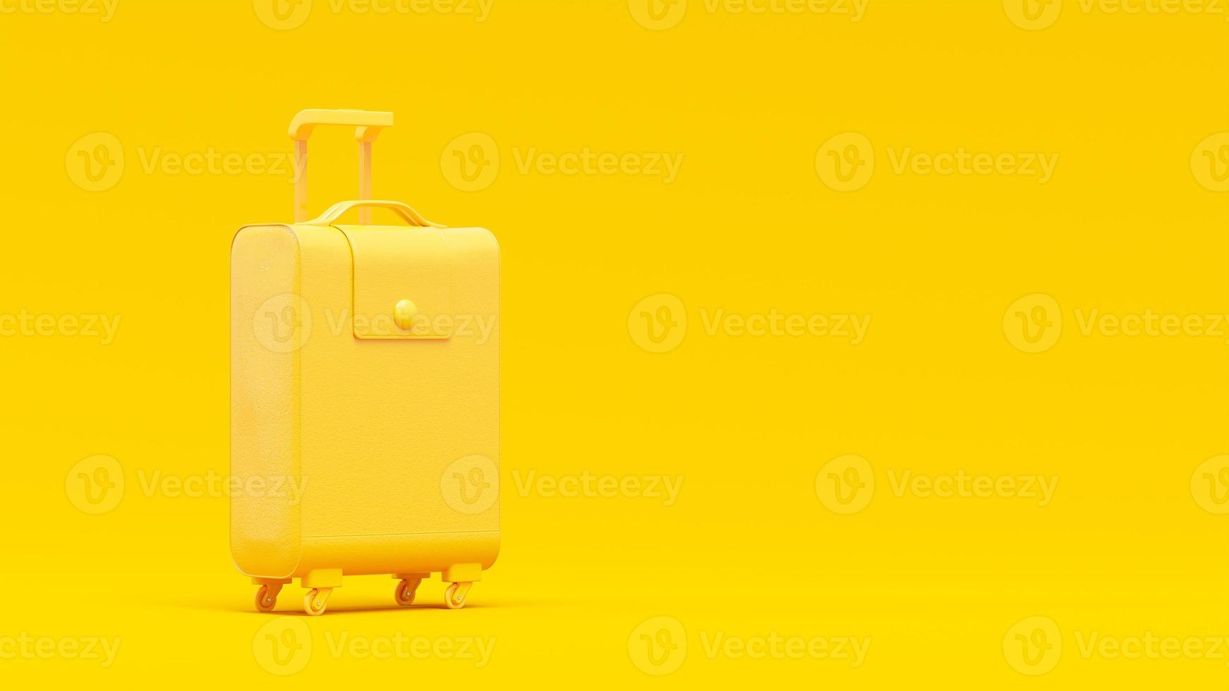 Minimal concept. Yellow leather suitcase on yellow background. photo