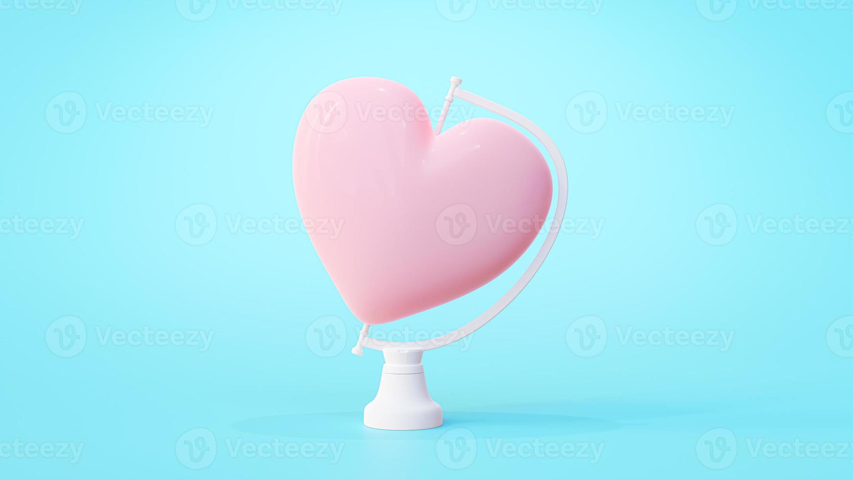 corazón rosa en plataforma giratoria. sobre fondo azul. foto