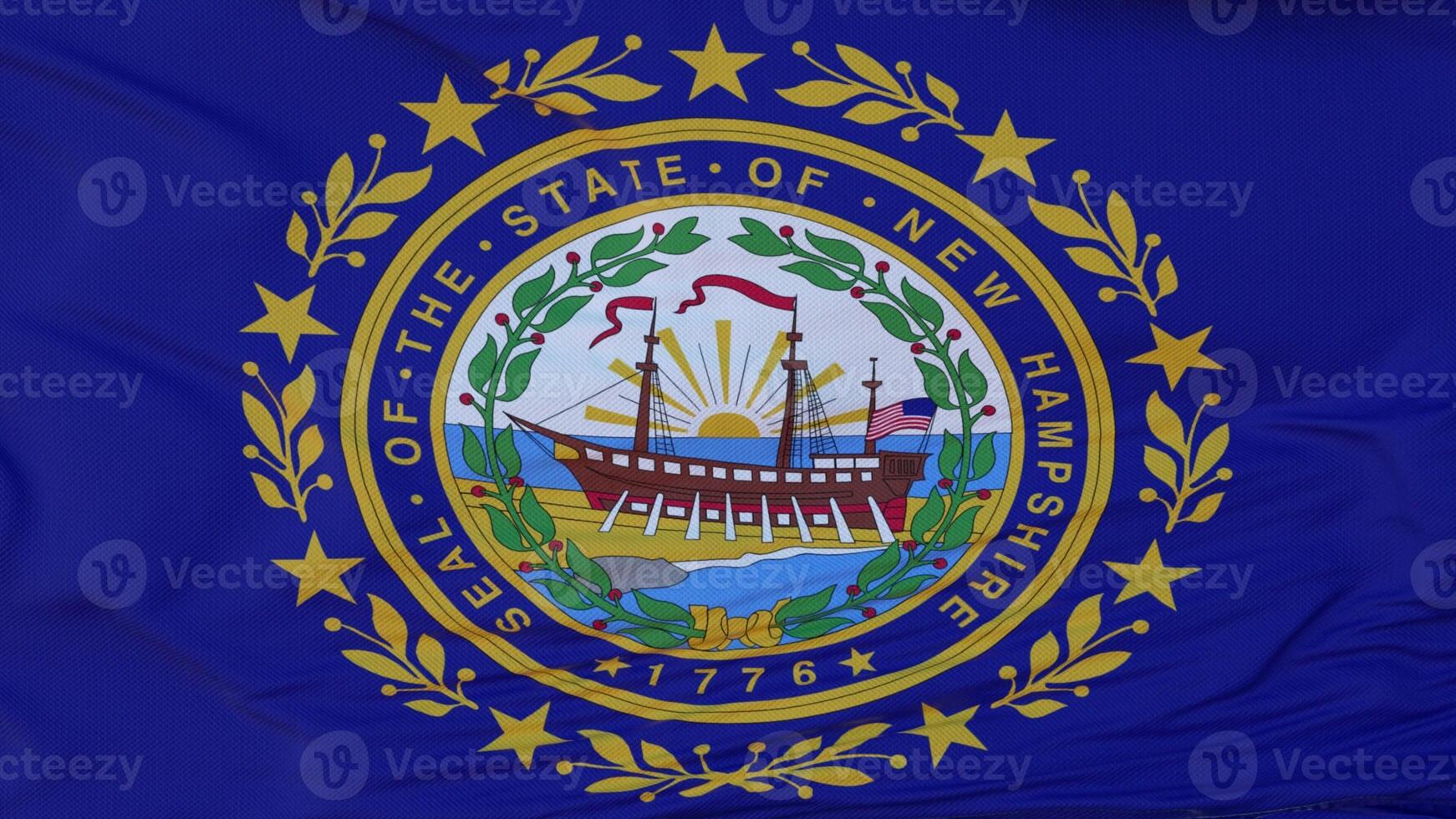 Flag of New Hampshire state, region of the United States, waving at wind. 3d rendering photo