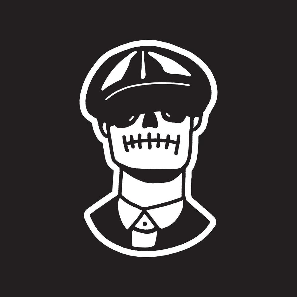 illustration skull mafia style line art vector