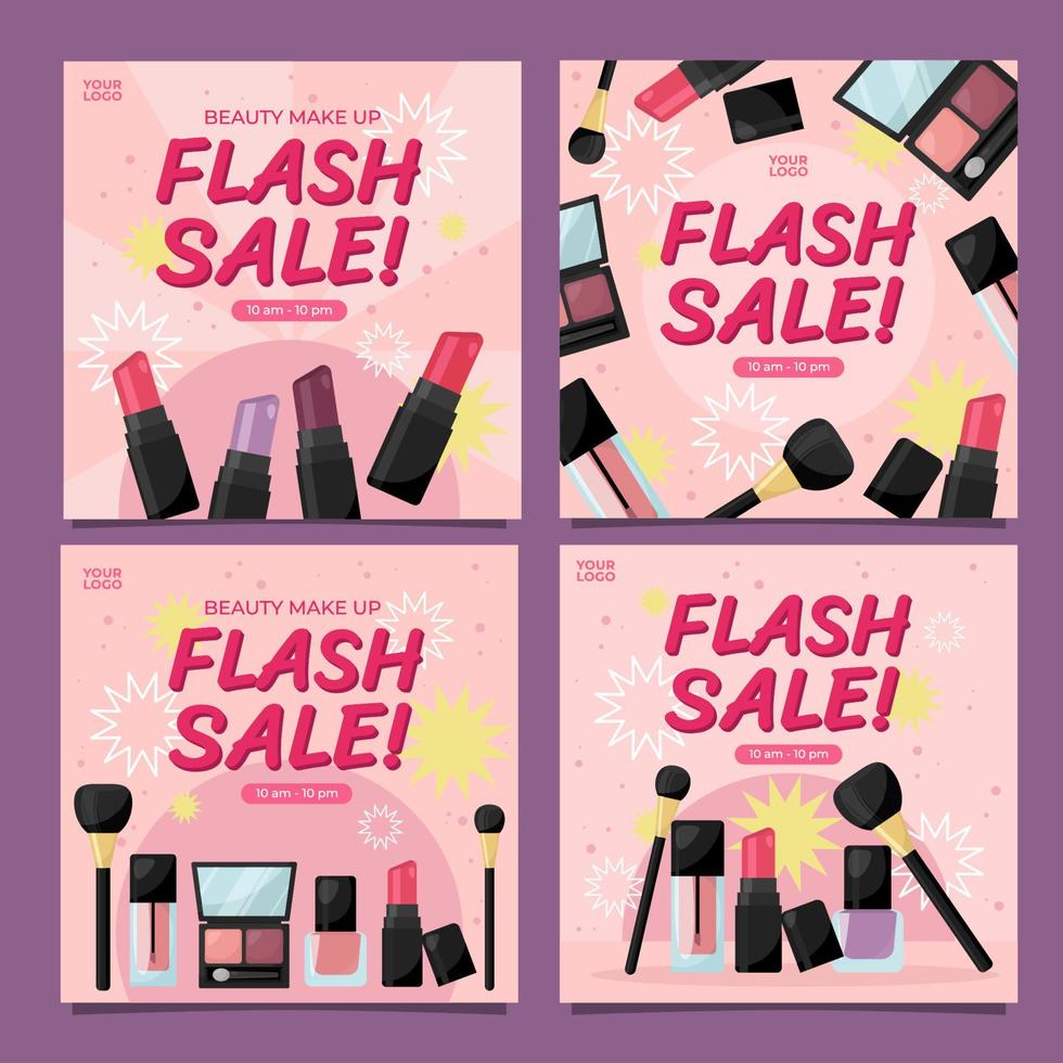 Collection of Make Up Tools Flash Sale Promotion Banner vector