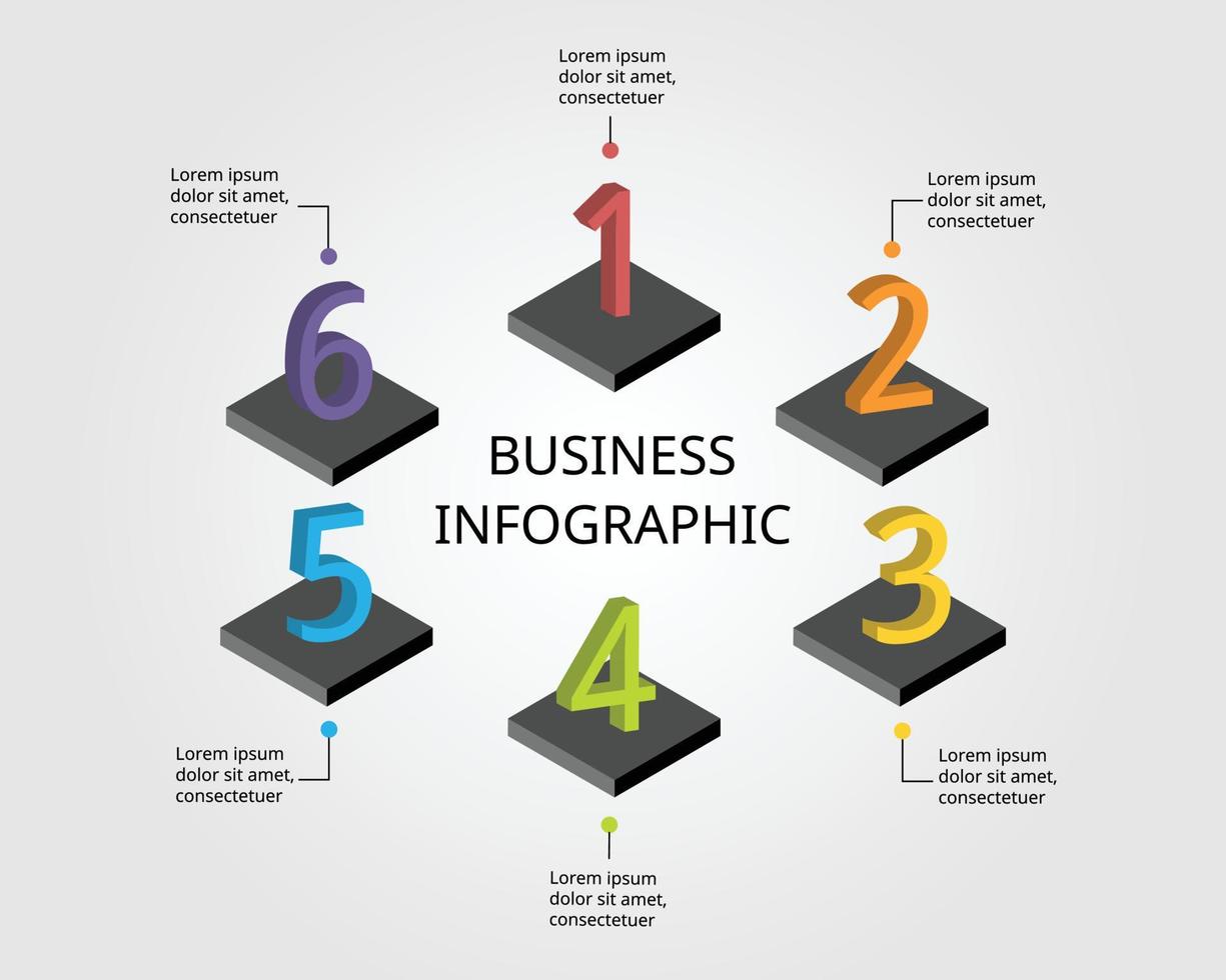 plantilla de gráfico de número de paso para infografía para presentación de 6 elementos vector