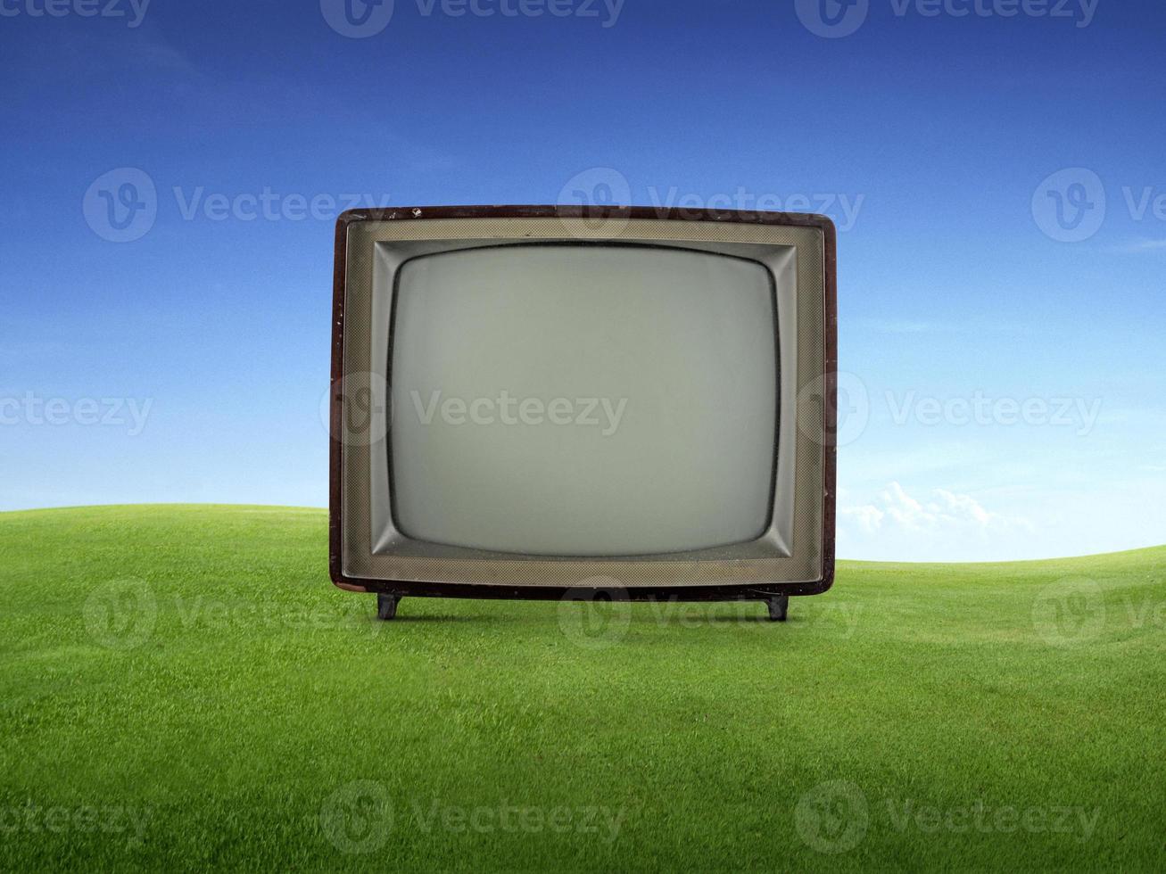 Vintage retro tv on grass photo