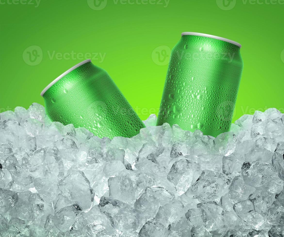 Can of cold beverage, ice cube a of juicy. Summer refreshing drink photo