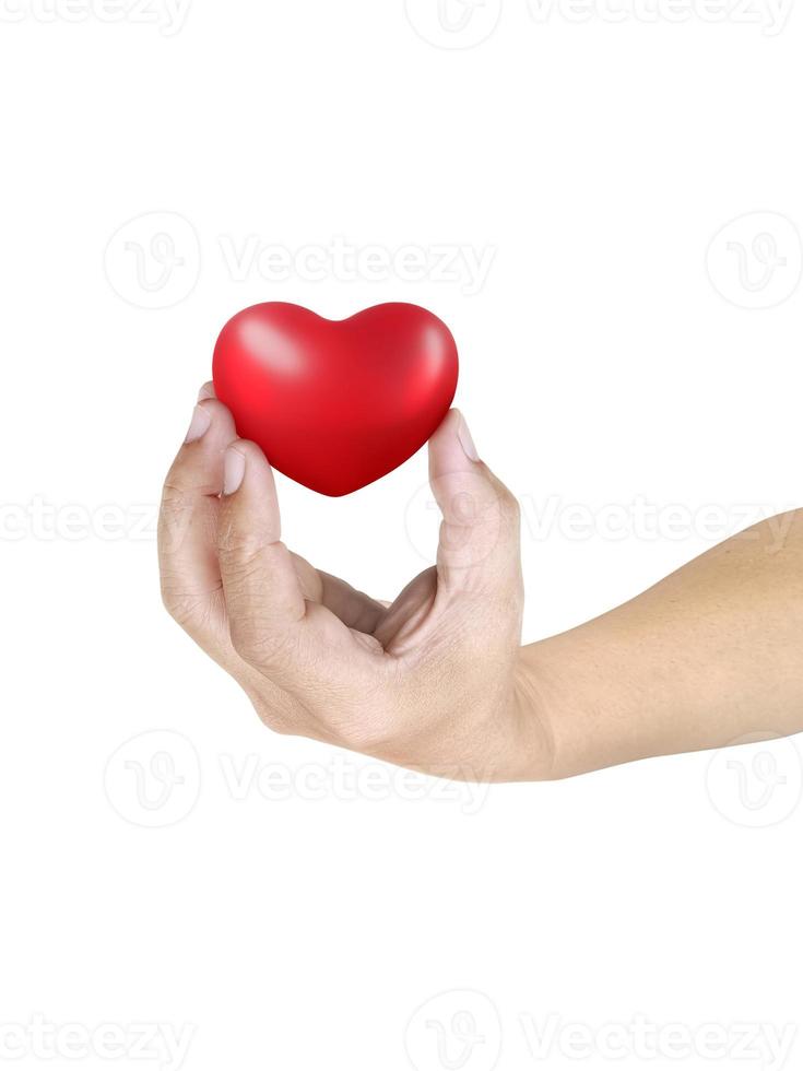 A Man hand holding red heart, isolated on white background photo