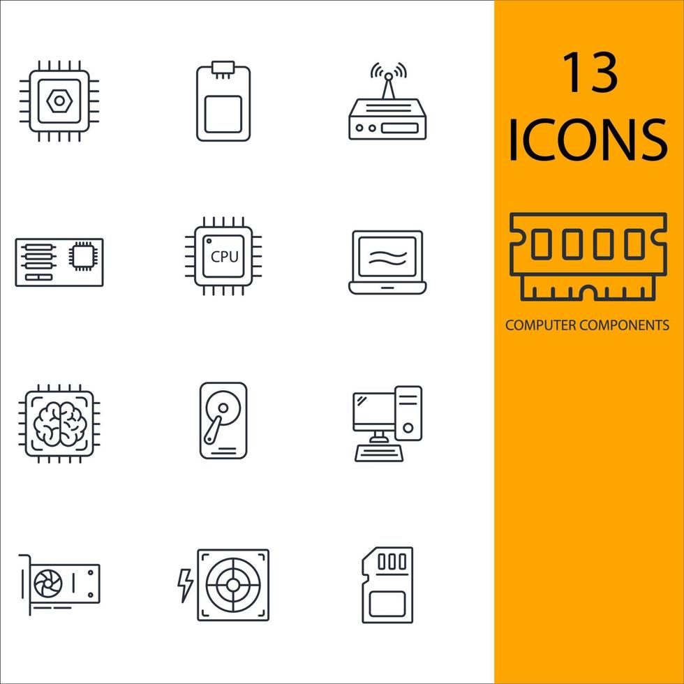 computer components icons set . computer components pack symbol vector elements for infographic web