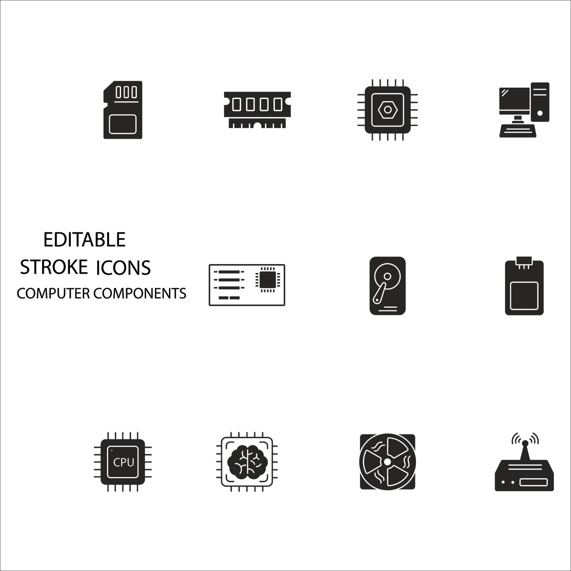 computer components icons set . computer components pack symbol vector