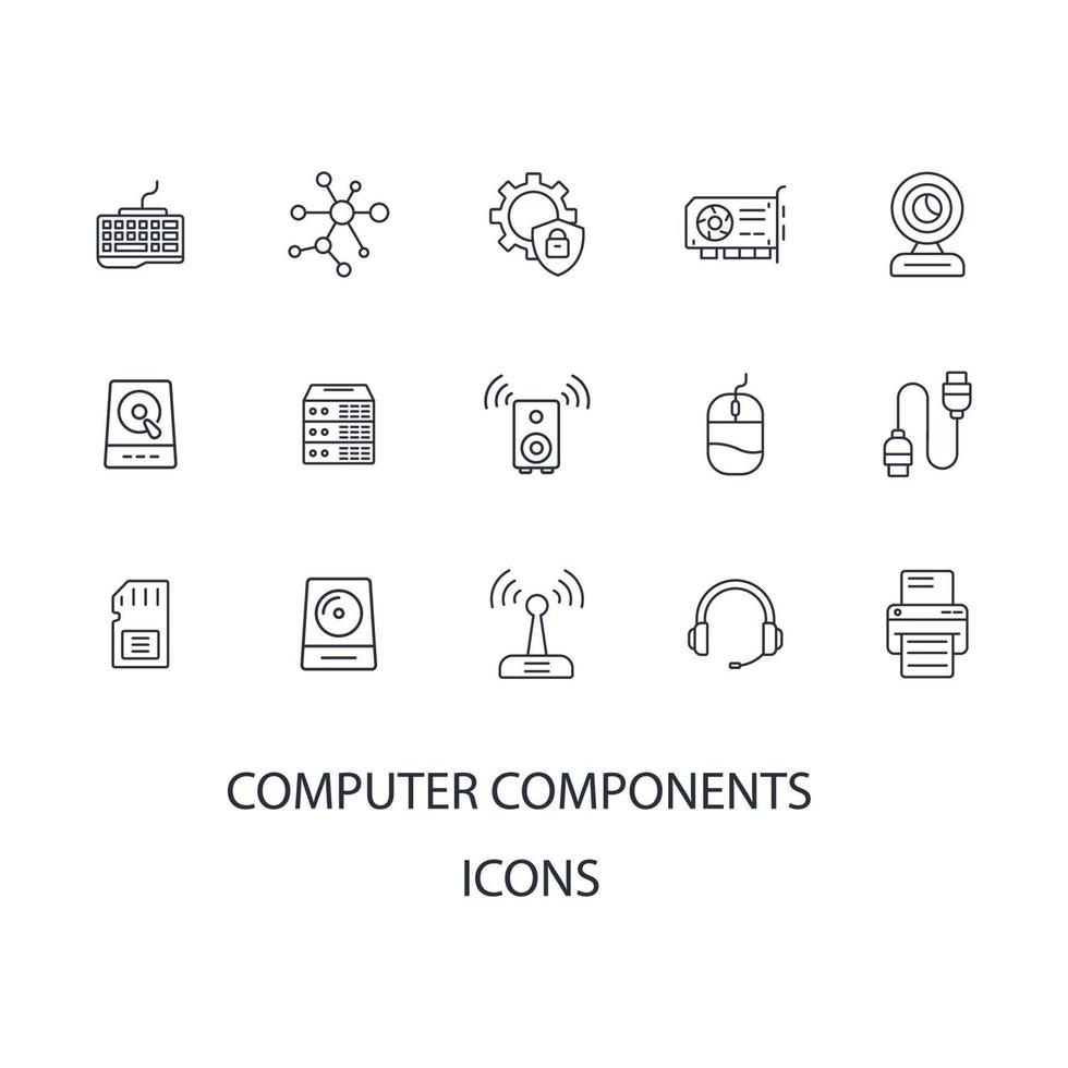 computer components icons set . computer components pack symbol vector elements for infographic web