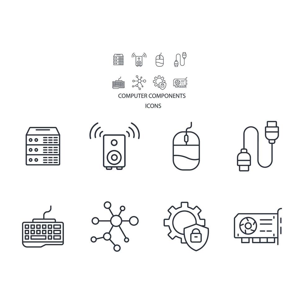 computer components icons set . computer components pack symbol vector elements for infographic web