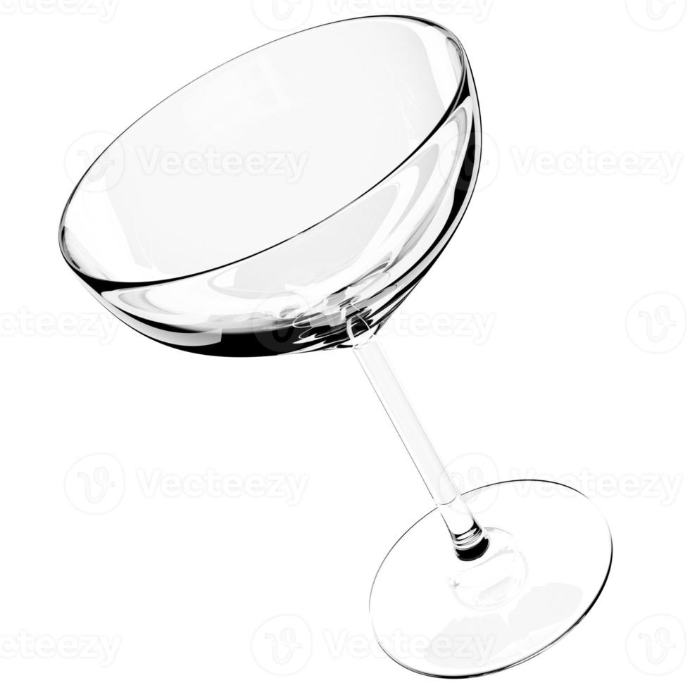 Ilustración 3d de una copa de martini de cristal sobre un fondo blanco. ilustración realista de vidrio foto