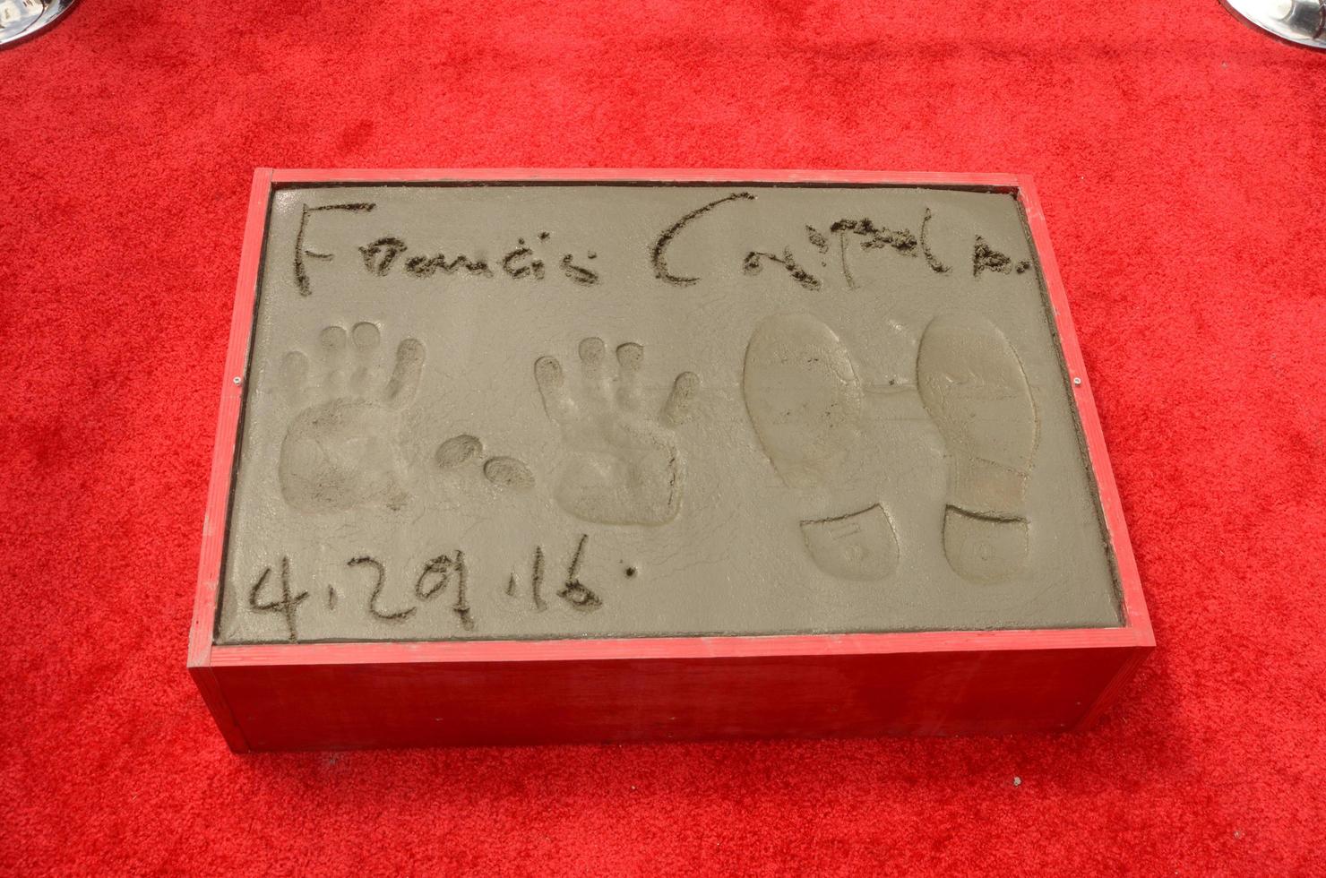 LOS ANGELES, APR 29 -  Francis Ford Coppola hand and foot prints at the Francis Ford Coppola Hand and Foot Print Ceremony at the TCL Chinese Theater IMAX on April 29, 2016 in Los Angeles, CA photo