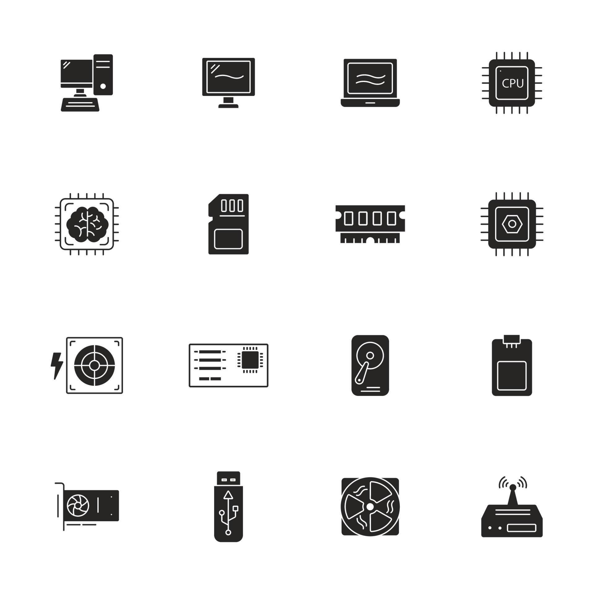 computer components icons set . computer components pack symbol vector ...