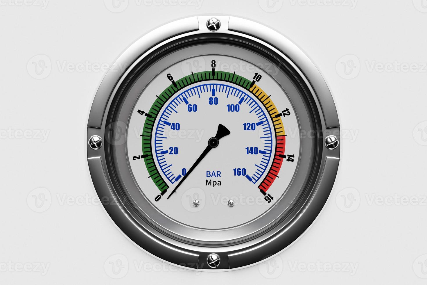 3d illustration of a round barometer with markings up to 160 on a white  isolated background photo