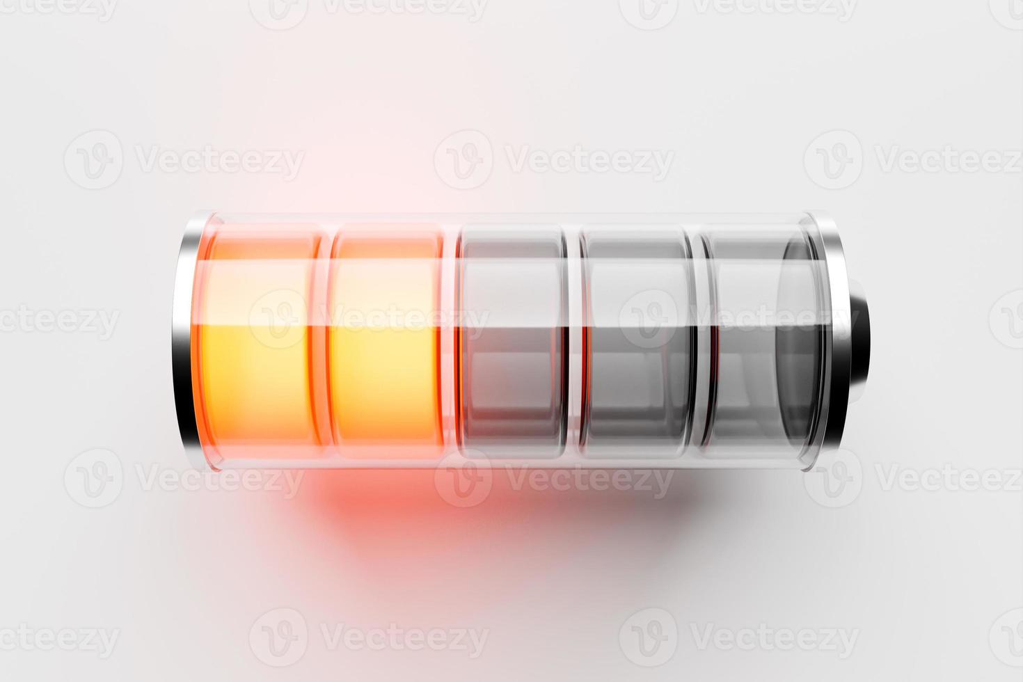 Close-up 3D illustration of  orange  indicators value on a  battery on white background. photo