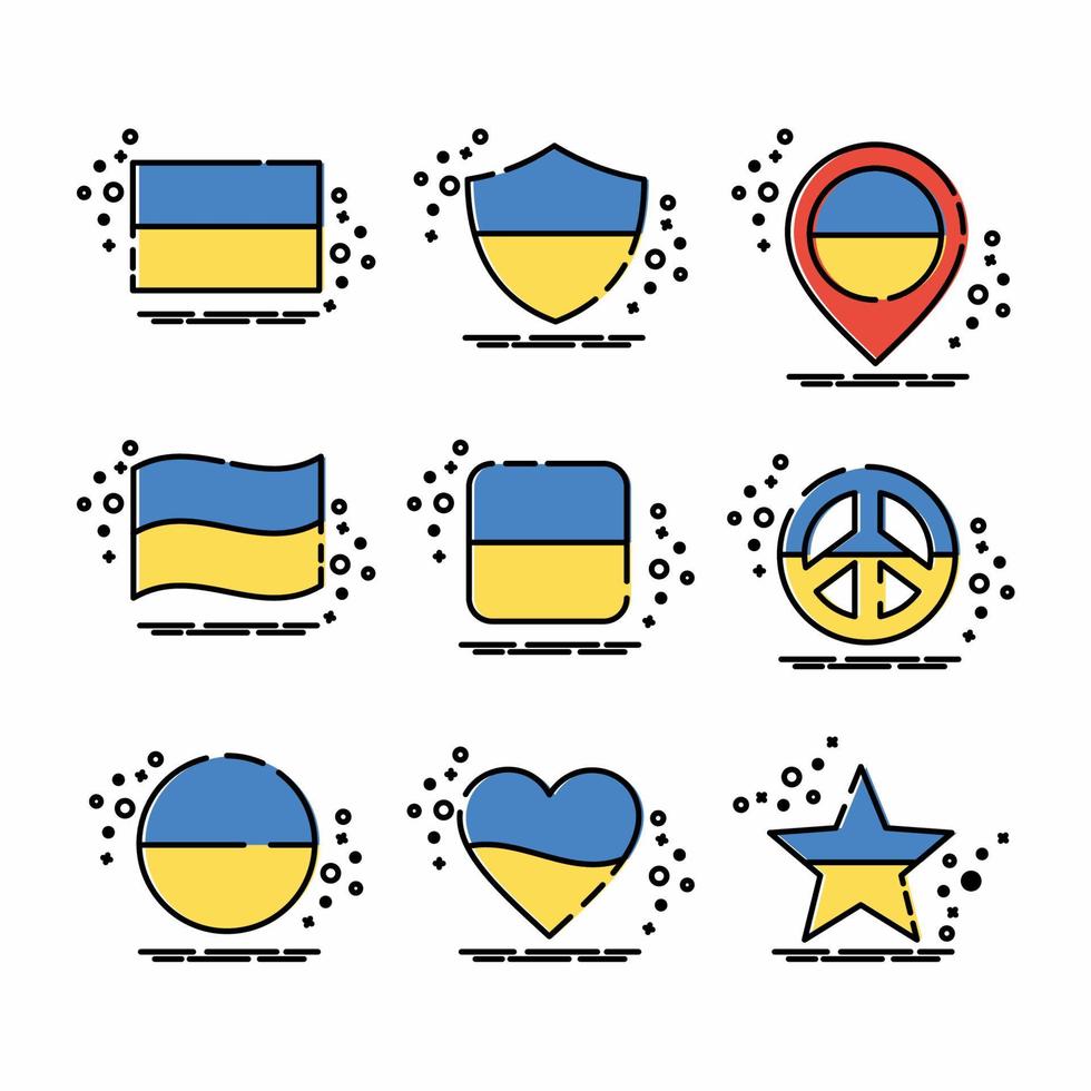 conjunto de iconos de bandera de ucrania estilo mbe vector
