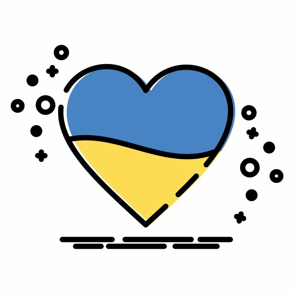 bandera de ucrania en icono de forma de corazón estilo mbe vector