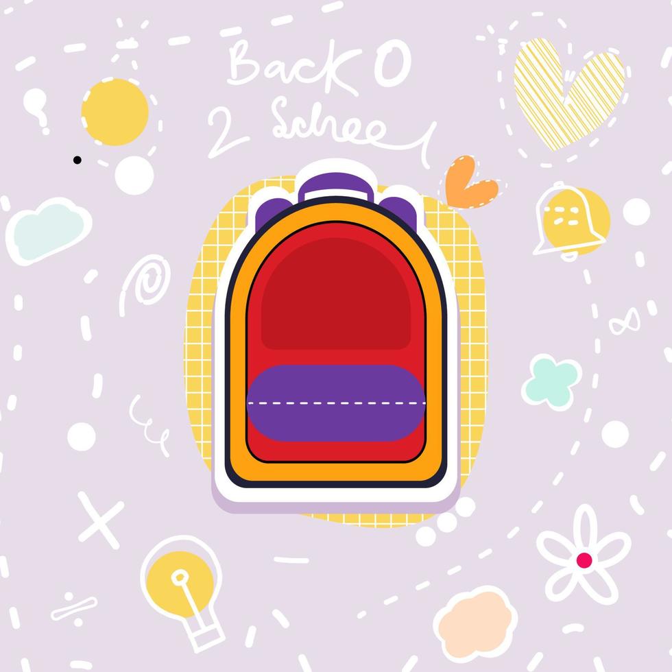Back to school hand drawn illustration vector with cute colorful bag on pastel color background