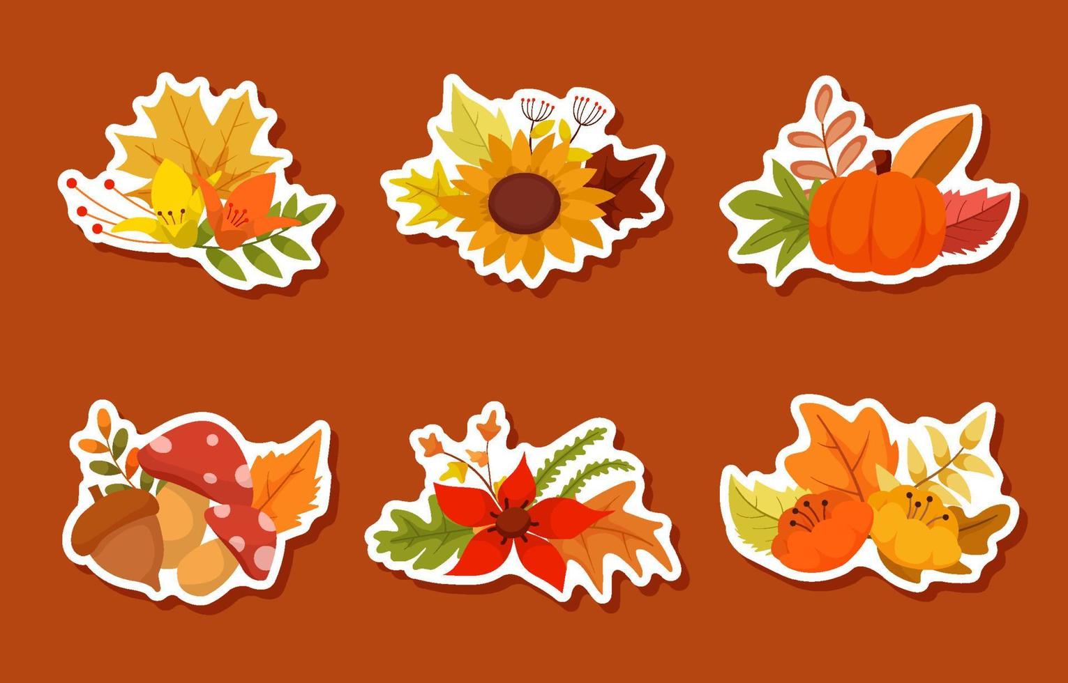 Fall Floral Sticker Set vector
