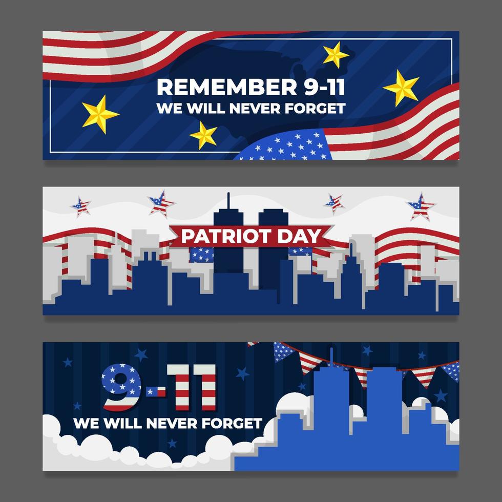 9 11 Patriot Day Banner Set Template vector