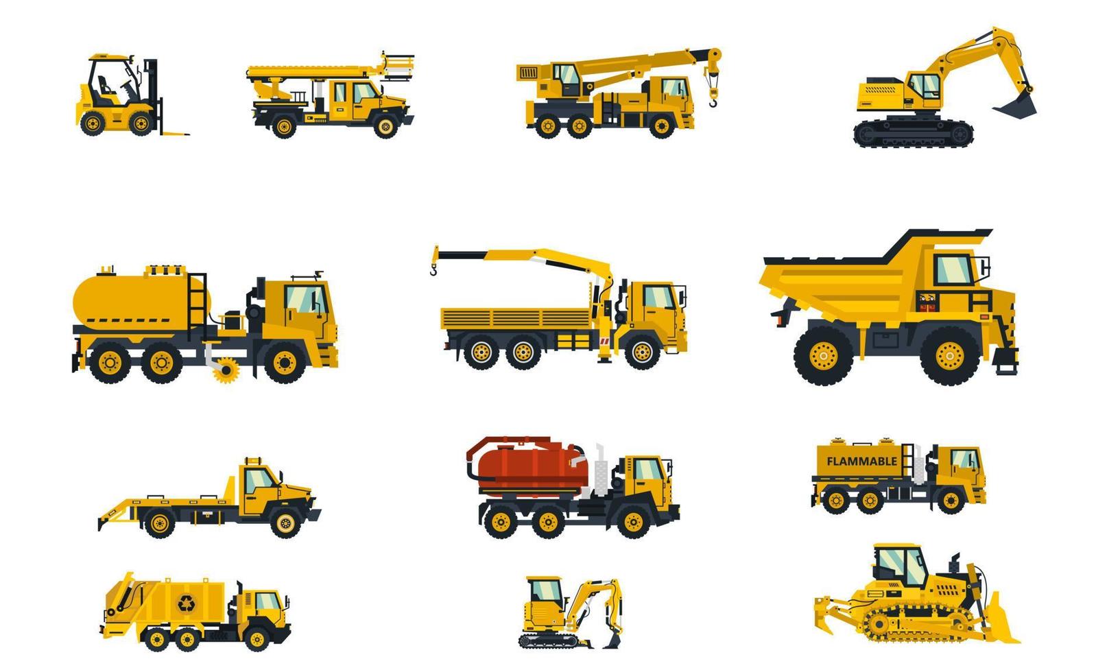 collection of construction vehicles in vector shape