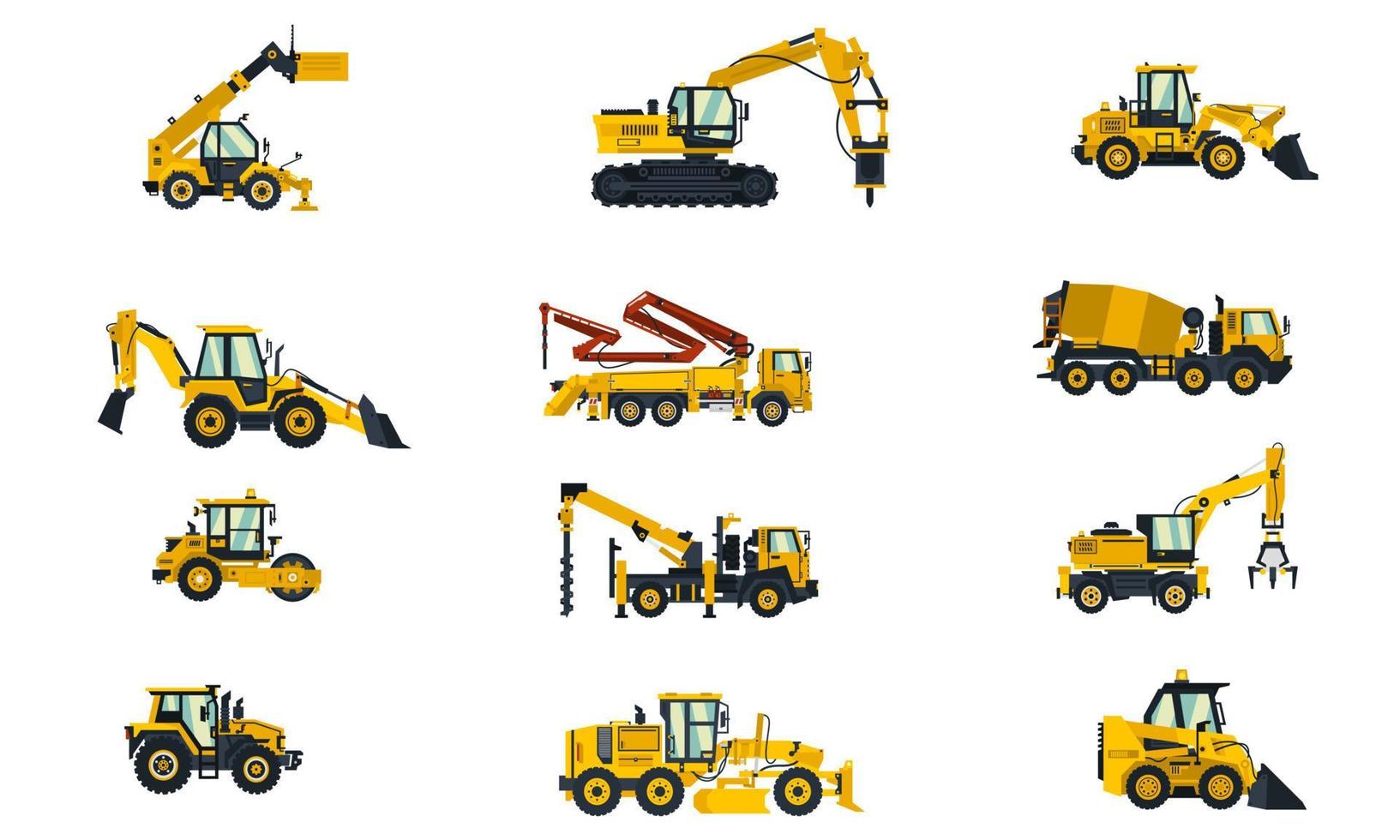 collection of construction vehicles in vector shape