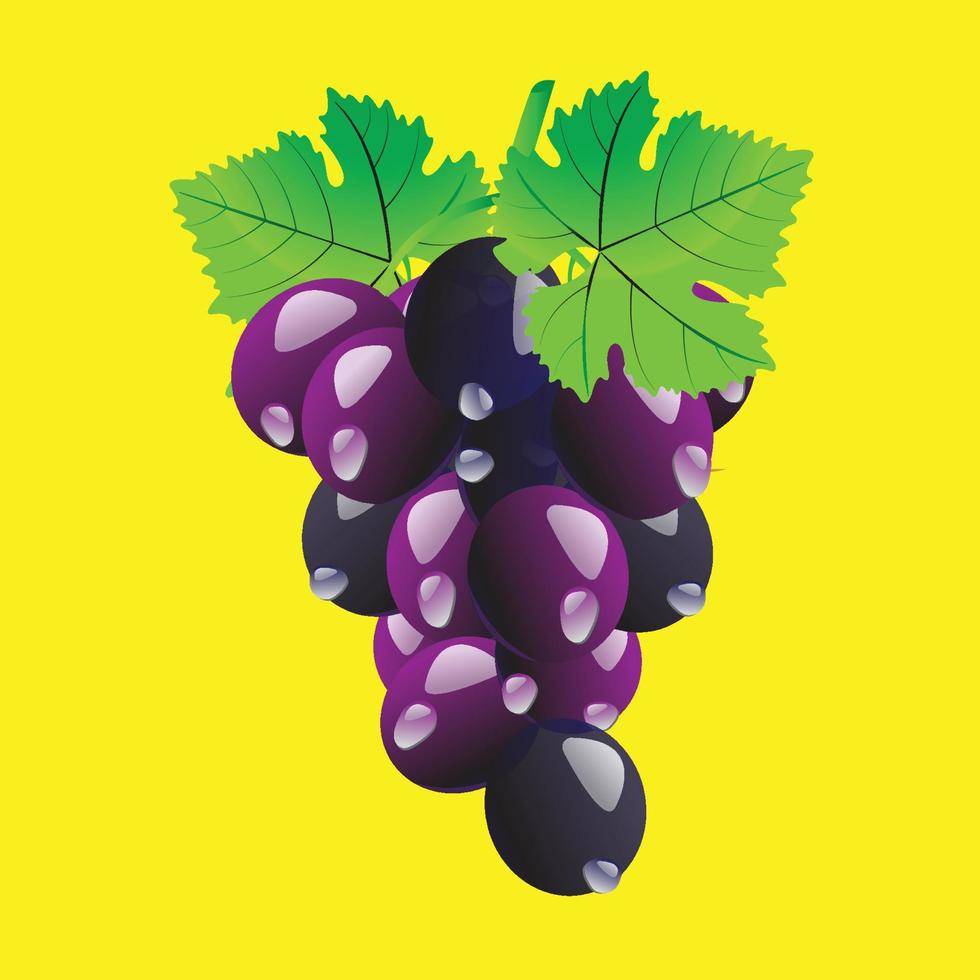 uvas frescas sobre un fondo amarillo vector