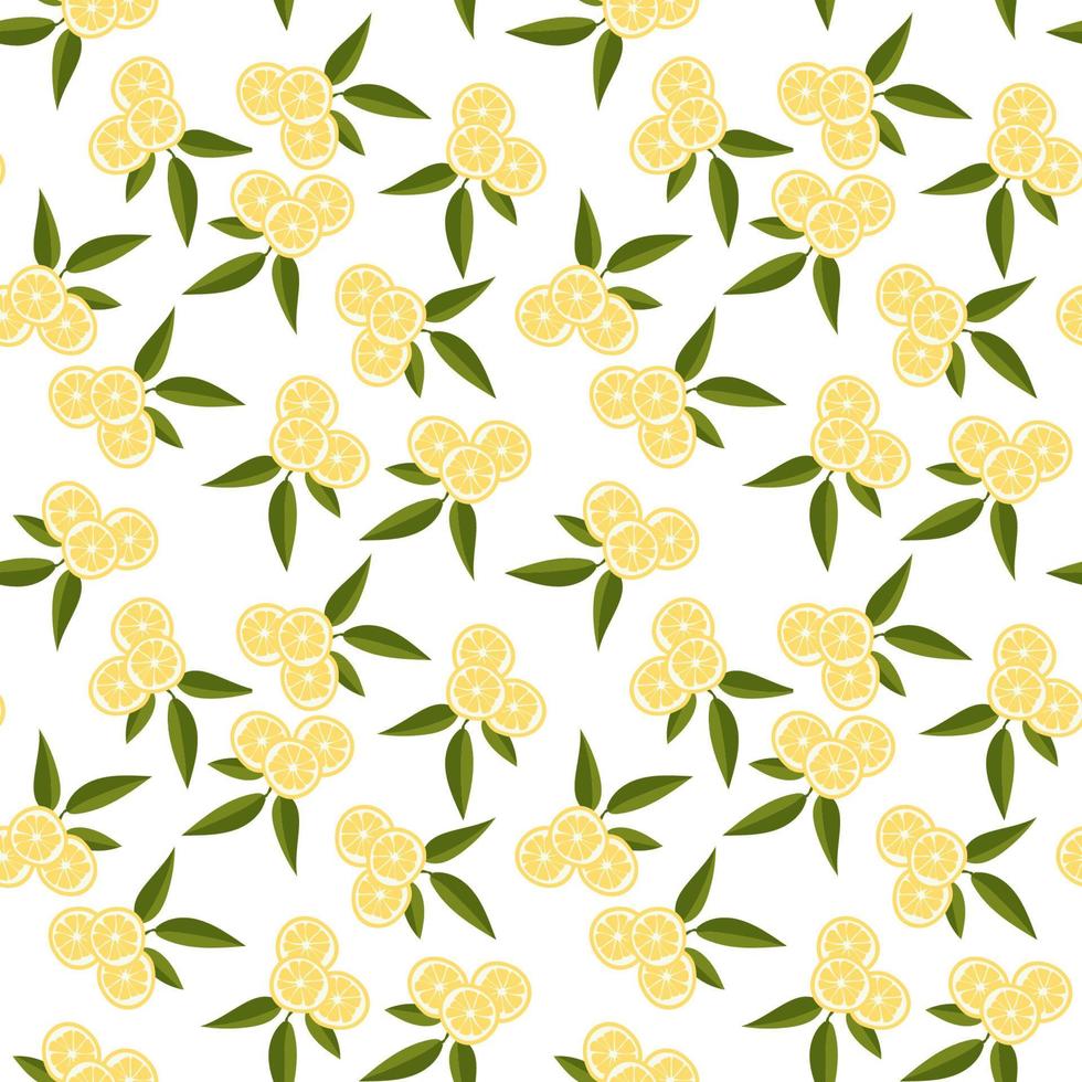 Vector seamless pattern with lemons and leaves. On a white background