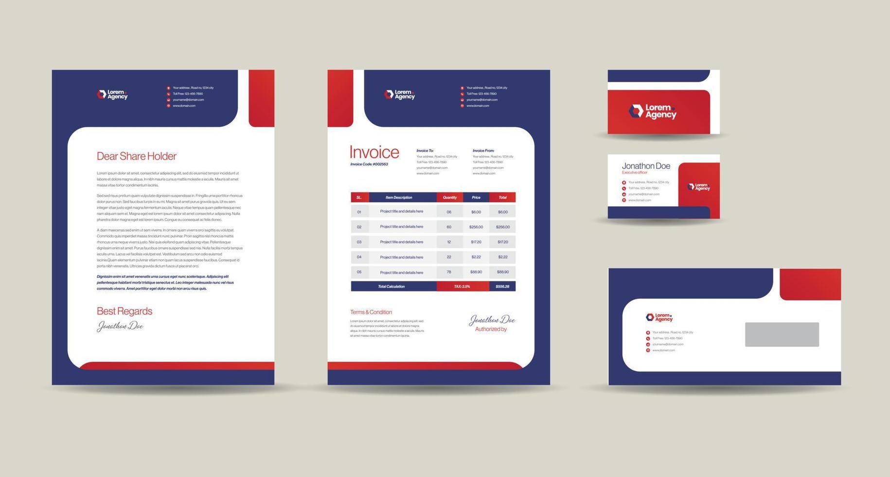 Corporate Business Branding Identity Design or Stationery Design  Letterhead  Business Card Invoice  Envelope  Startup Design vector