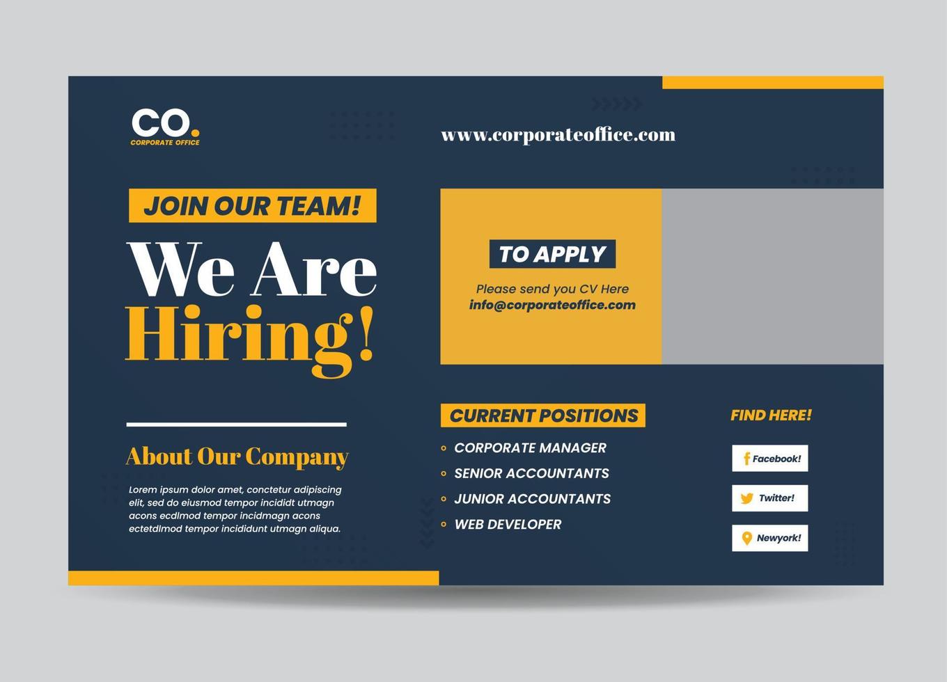 WE ARE HIRING or JOIN OUR TEAM or Hiring web advert design or JOB POSTING Advert vector