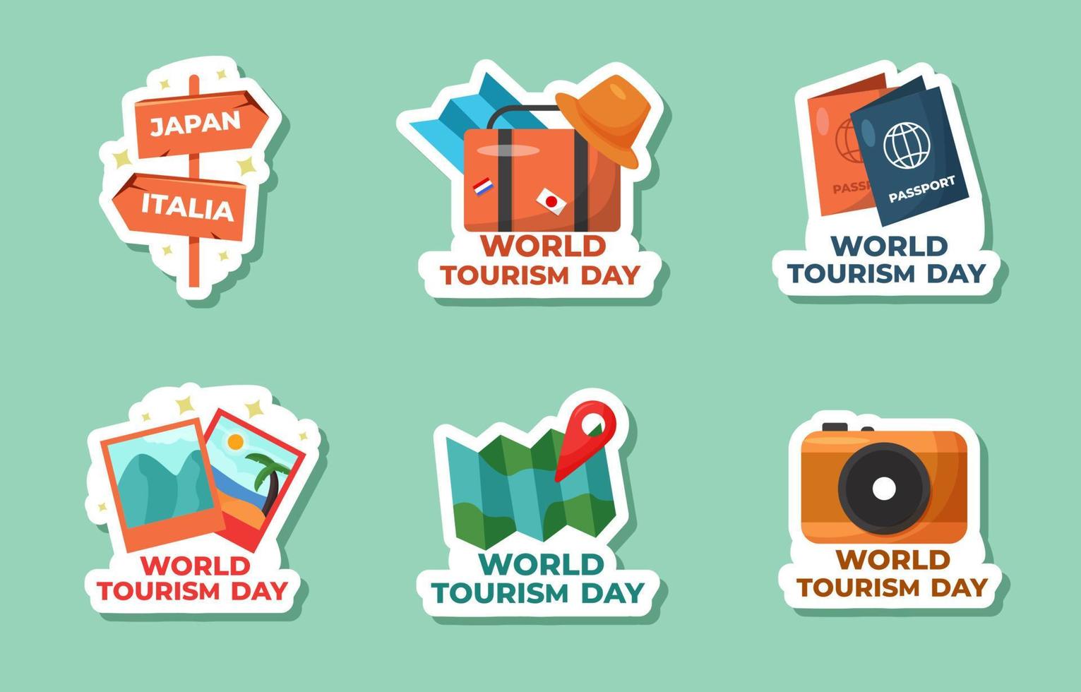 conjunto de pegatinas del día mundial del turismo vector