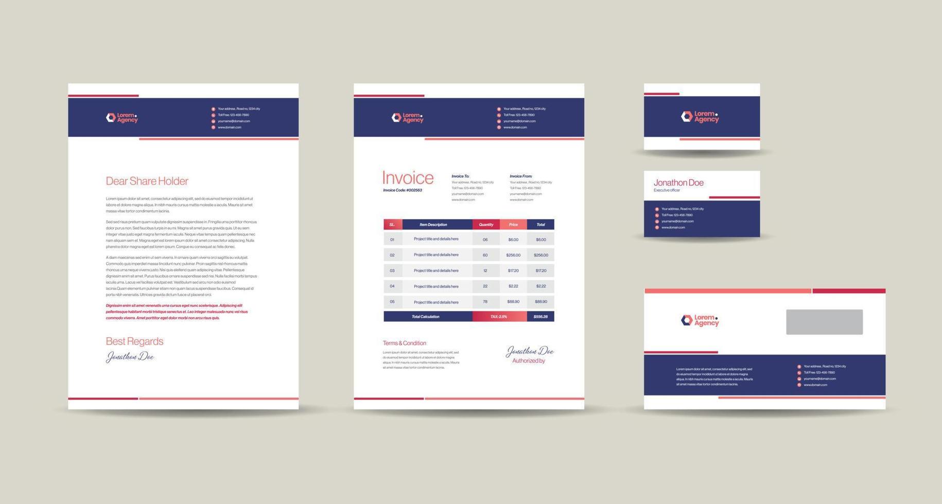 Corporate Business Branding Identity Design or Stationery Design  Letterhead  Business Card Invoice  Envelope  Startup Design vector