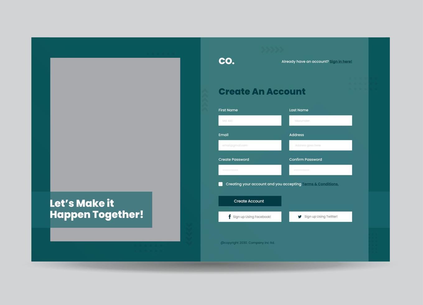 Website Signup Form or Web Registration Form Design or Site Overlay Design vector