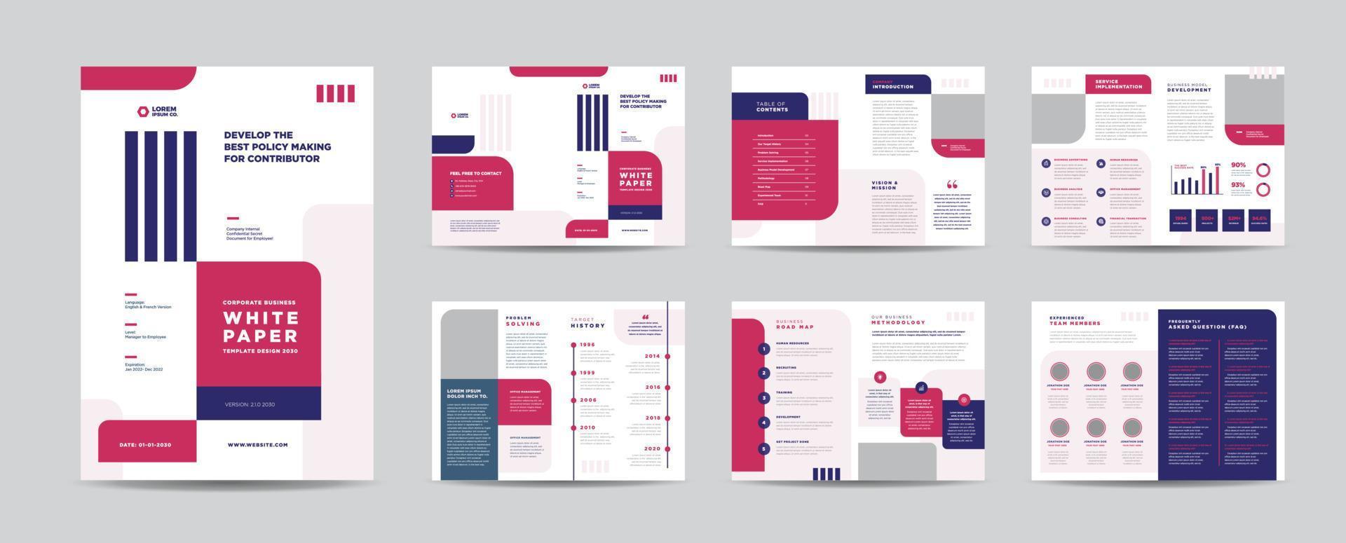 libro blanco de negocios y diseño de documentos internos de la empresa o diseño de folletos vector