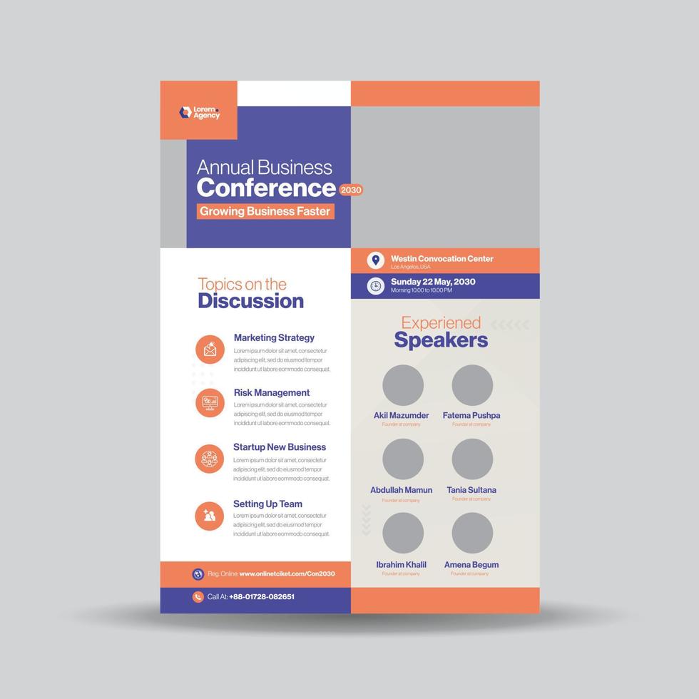 Conference Flyer Design, Digital marketing webinar, corporate Business Meetup Flyer Design vector