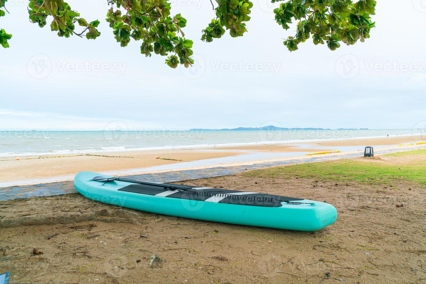 paddle board on beach with sea background photo