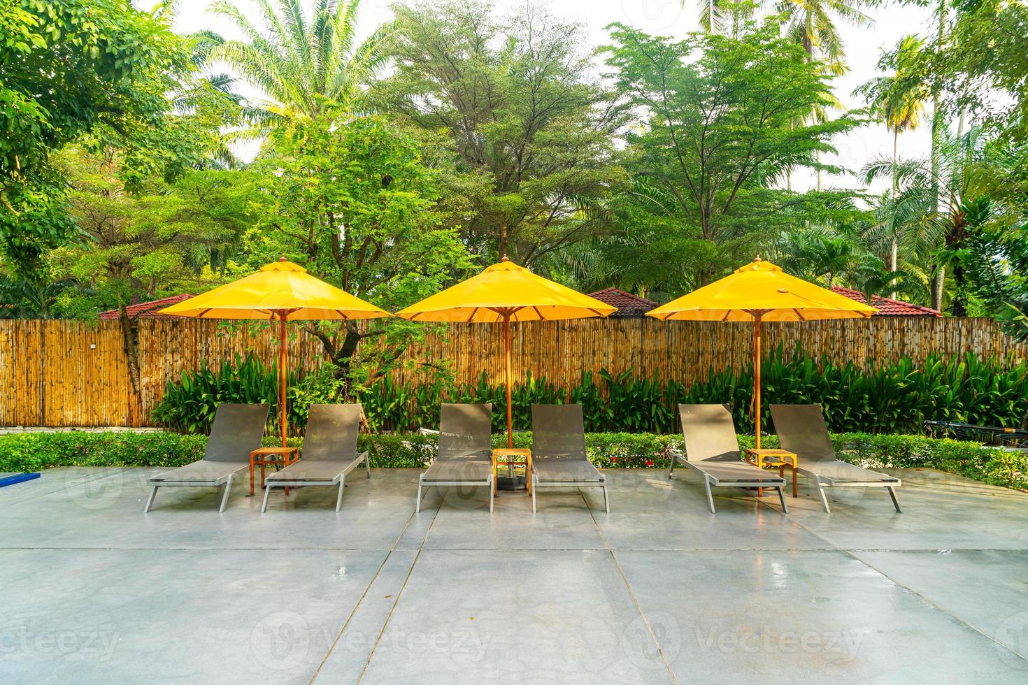 umbrella and pool bed around swimming pool photo