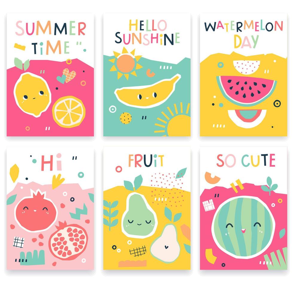 Summer posters with cute fruits vector