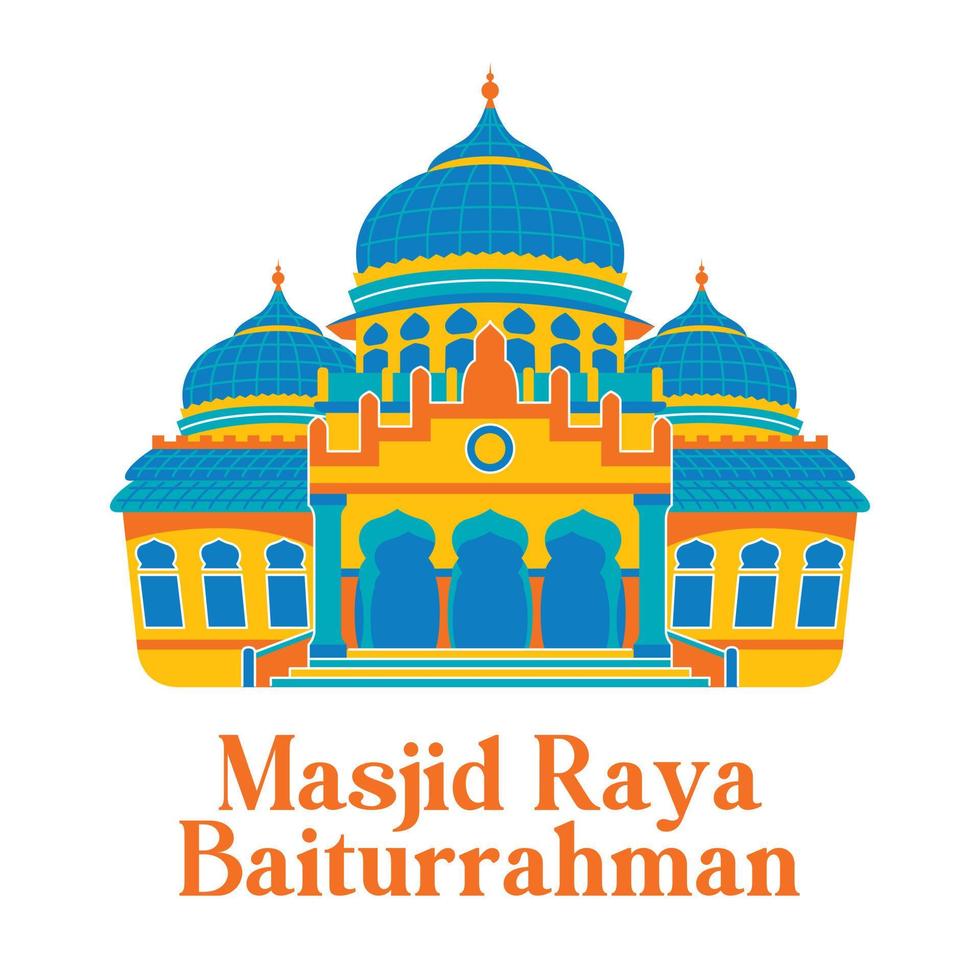 Baiturrahman Grand Mosque in flat design style vector