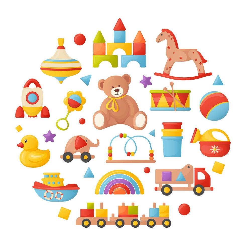 set of children's toys. cartoon style. vector