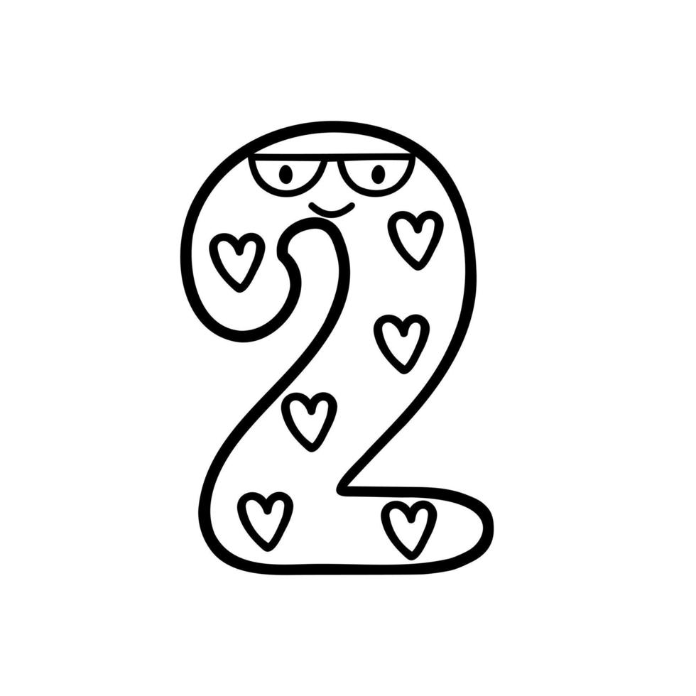 Funny number two simple outline doodle vector illustration for kid decor