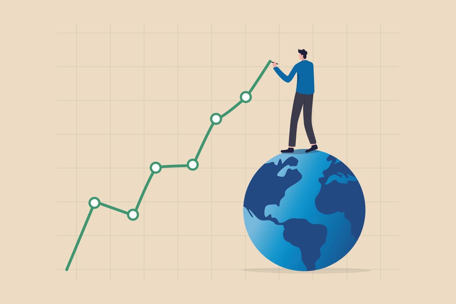 World economic, financial statistics or investment data, global stock market diagram or international economy concept, businessman expert standing on earth drawing financial graph and chart. vector