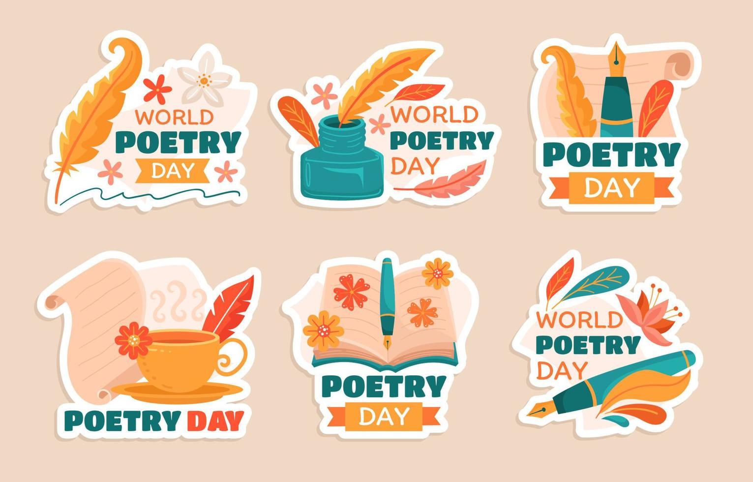 World Poetry Day Sticker Set vector