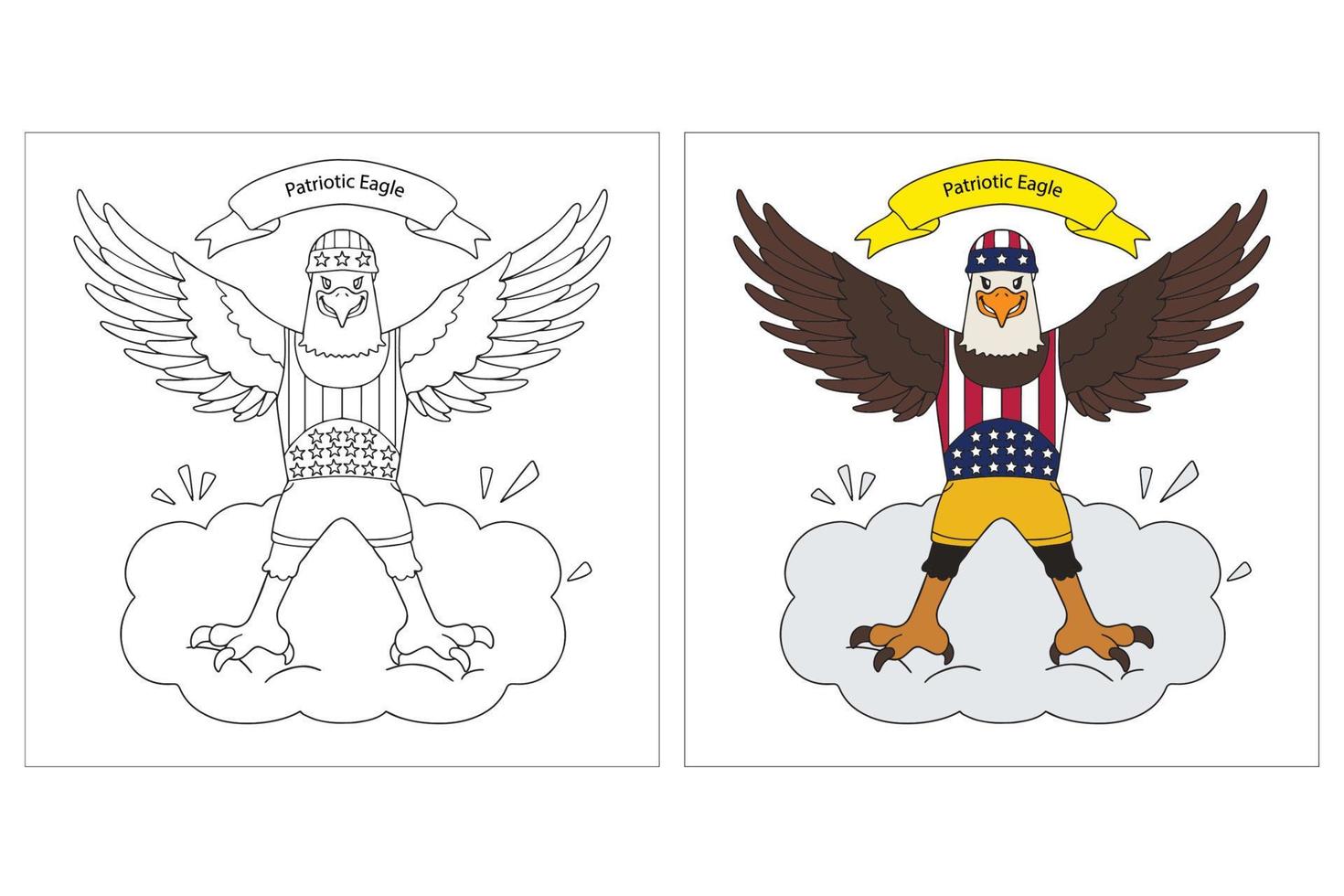 Águila patriótica dibujada a mano 4 de julio para colorear páginas para niños 2 vector