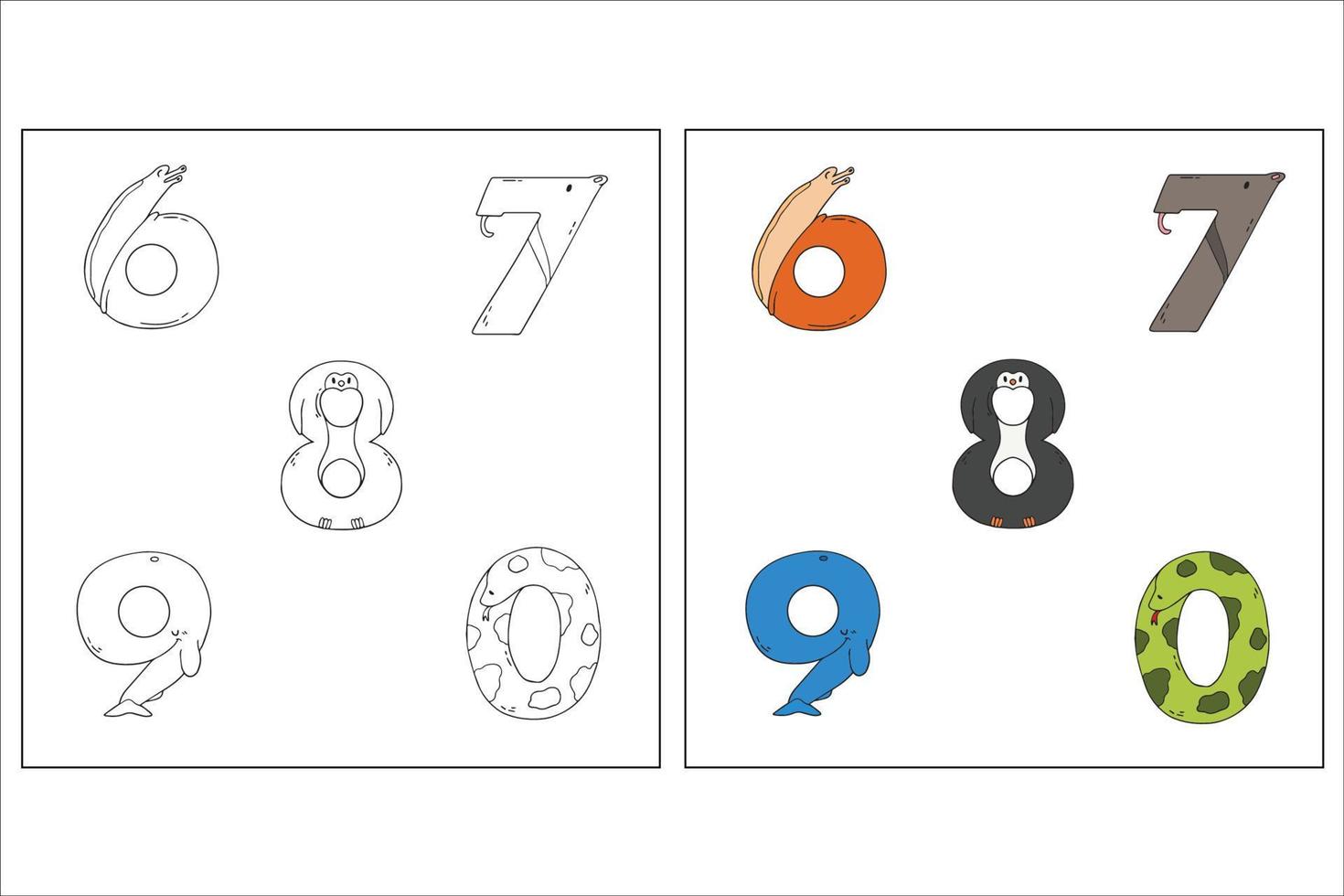 A for number 6-0 Hand Drawn Coloring Page vector