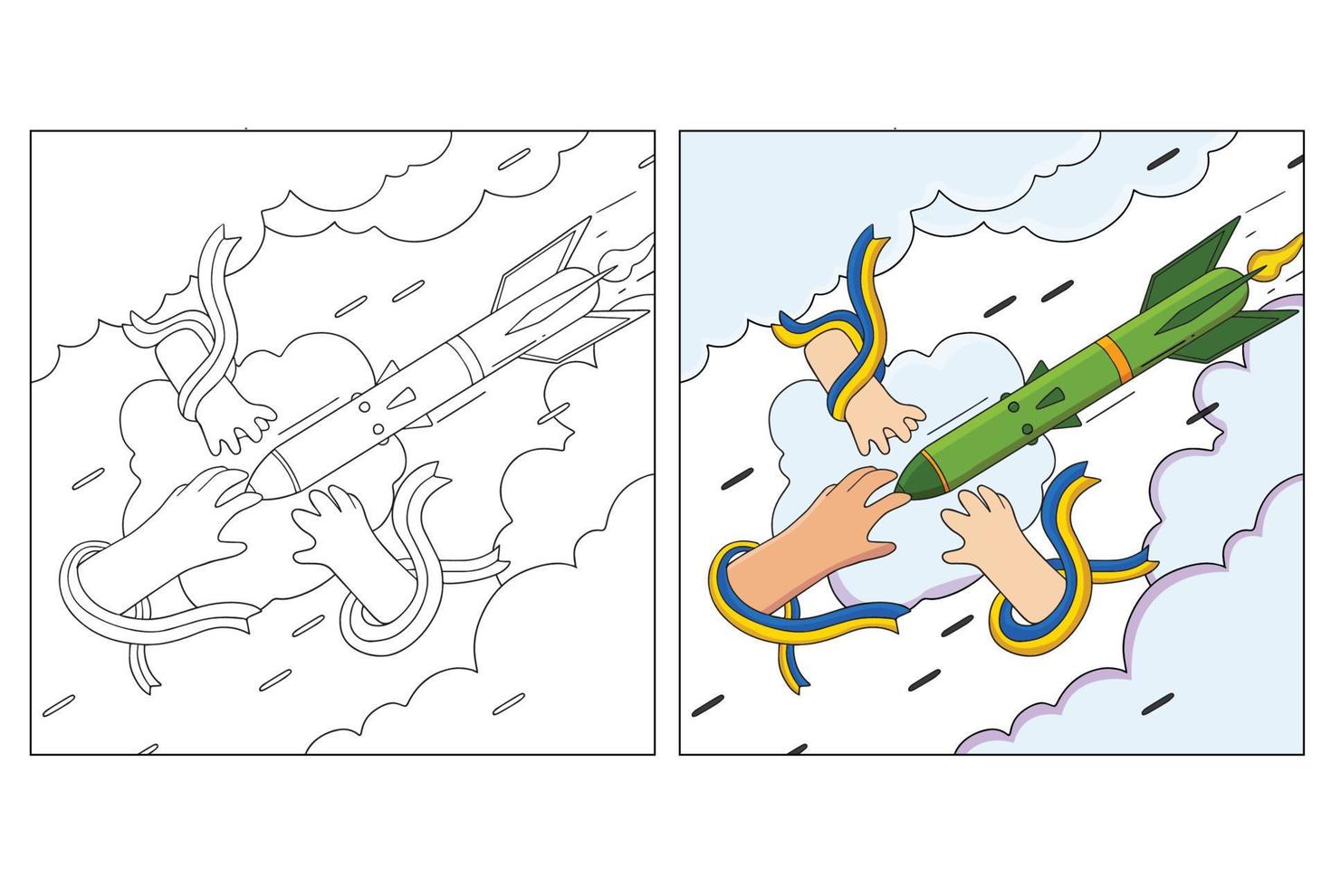 Hand drawn Peace of Russia and Ukraine Coloring page 5 vector