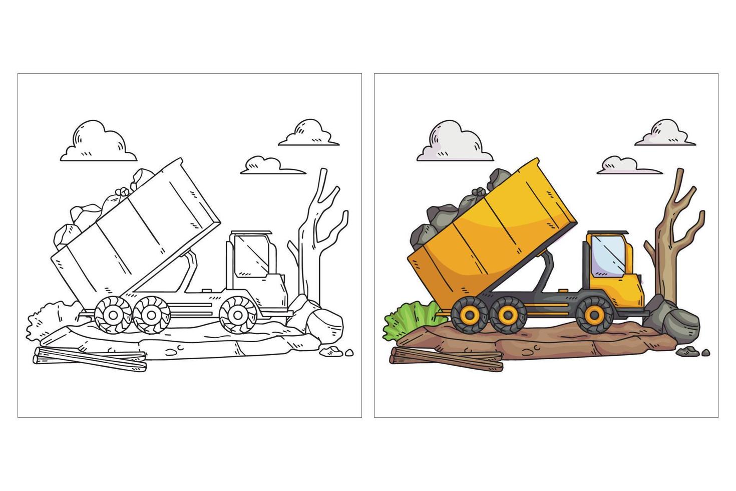 Hand drawn cute Construction Vehicle for coloring page vector
