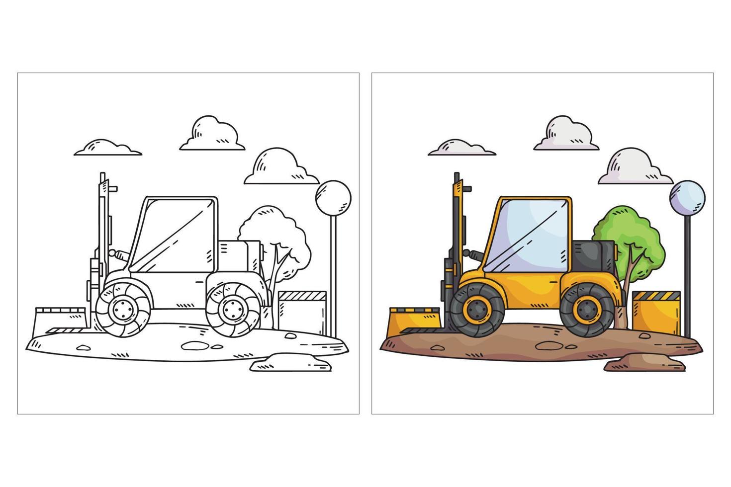 Hand drawn cute Construction Vehicle for coloring page forklift vector