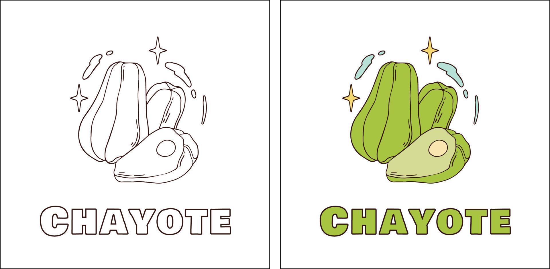 una página para colorear dibujada a mano para chayote vector