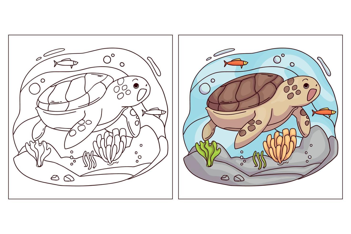 Hand drawn cute ocean animal for coloring page Sea Turtle vector